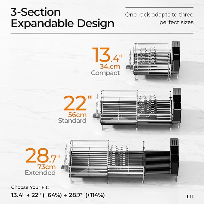 Delamu Stainless Steel Dish Drying Rack, Expandable Dish Drainer, Anti-Rust - Image 6