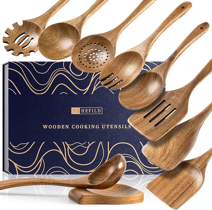 Wooden Spoons for Cooking, Nonstick Cooking Utensil Set by HEFILD