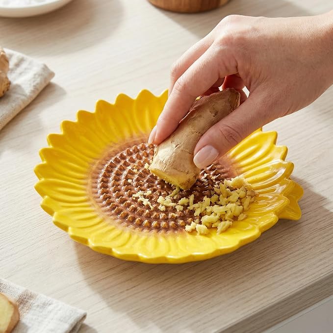 Sunflower-Shaped 2pcs Ceramic Grater Plate & Spoon Rest - Image 8