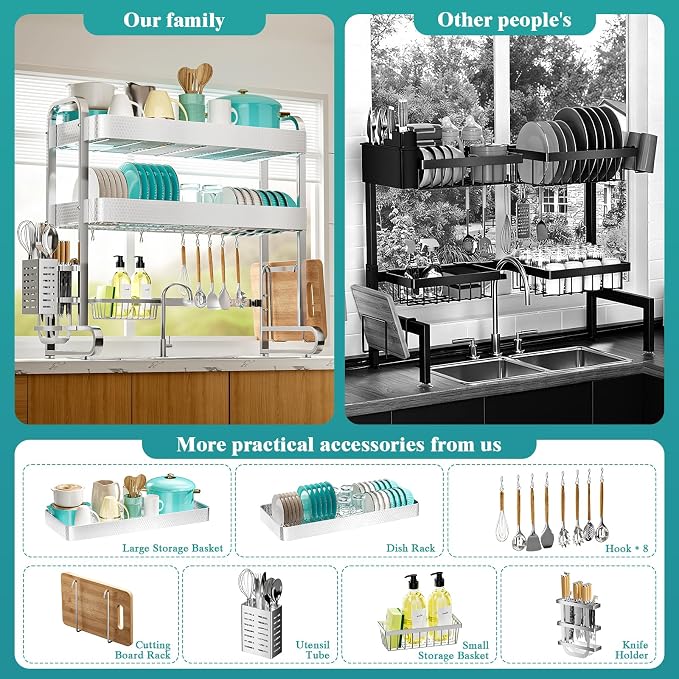 HOWDIA 3-Tier Over The Sink Dish Drying Rack, 304 Stainless Steel Dish Rack - Image 4