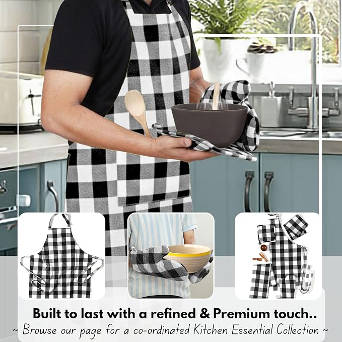 Native Fab Buffalo Plaid Check Oven Mitts and Pot Holders Set of 4, 100% Cotton - Image 5