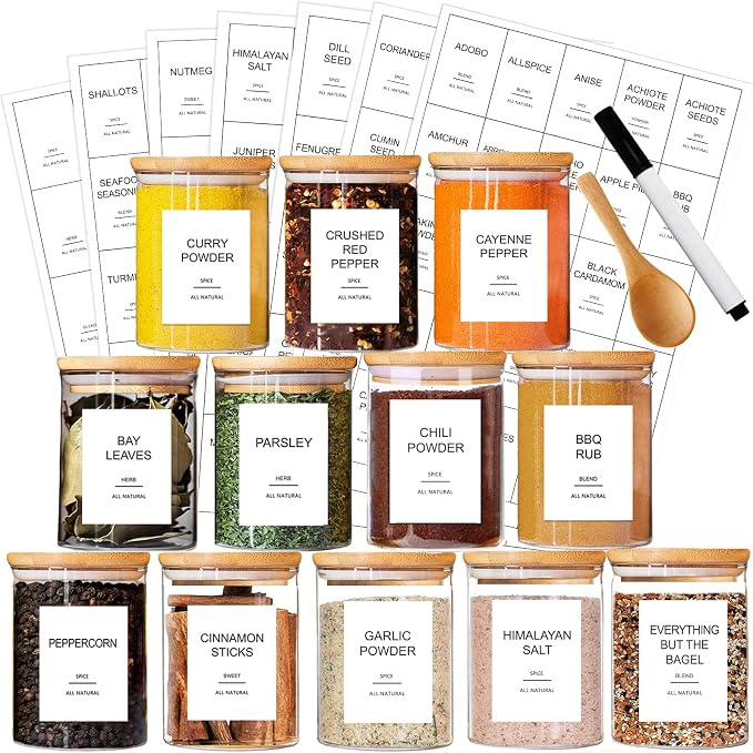 GPOVVIMX 12 Pcs Glass Spice Jars by GPOVVIMX