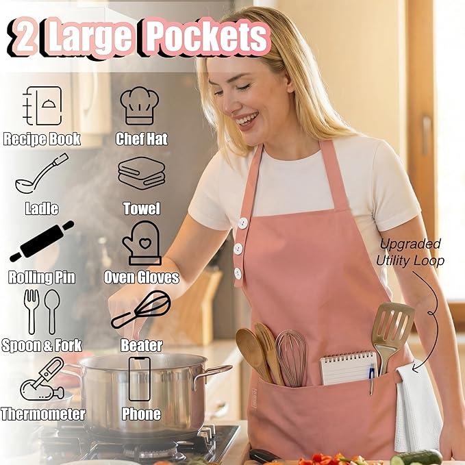 TOSHE Kitchen Apron Waterdrop Resistant Cotton Apron - Image 2