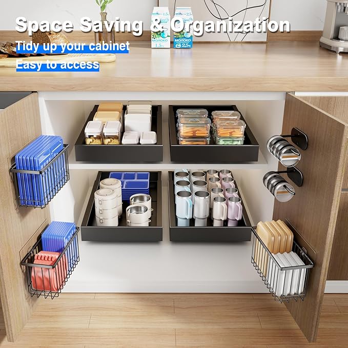 Mustorn 4 Pack Adhesive Cabinet Door Organizer, Lid Organizers Inside Cabinet - Image 3