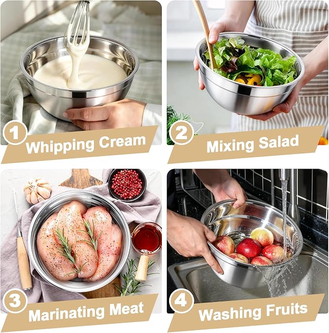 TeamFar Mixing Bowls, Stainless Steel Nesting Salad Bowls - Image 6