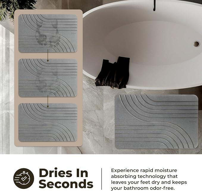 TOSORO - Stone Bath Mat Diatomaceous Earth Shower Mat Non-Slip Super Absorbent - Image 3
