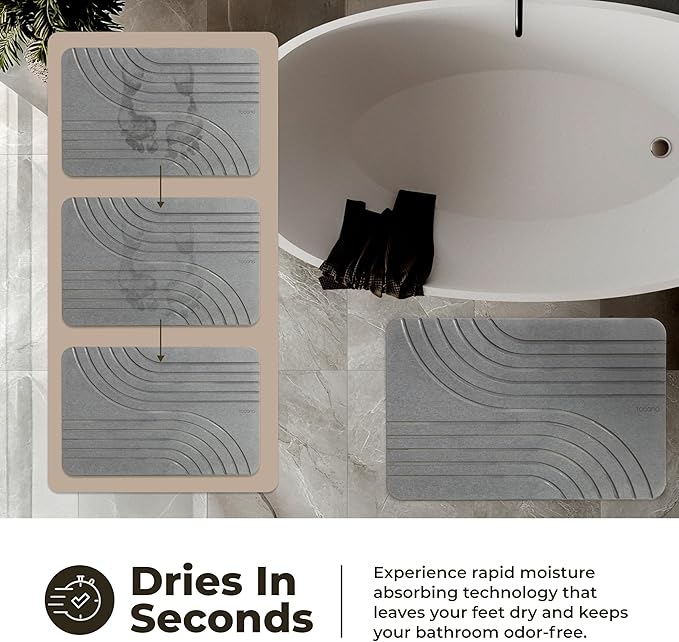 TOSORO - Stone Bath Mat Diatomaceous Earth Shower Mat Non-Slip Super Absorbent - Image 3