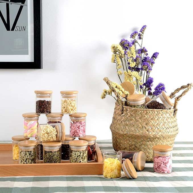 20 Pcs Glass Spice Jars with Airtight Bamboo Lids, Labels and Pen, 2.5oz Mini - Image 3