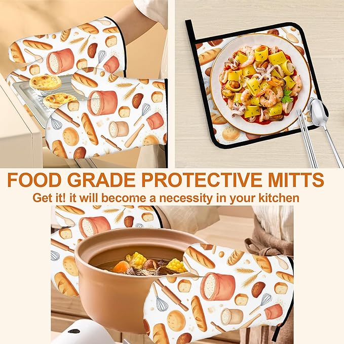Kitchen Bread Oven Mitts with Matching Potholders - Image 5