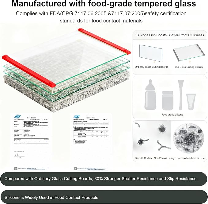 2PCS Glass Cutting Board with Silicone Grip, 80% Stronger Shatter Resistance - Image 7