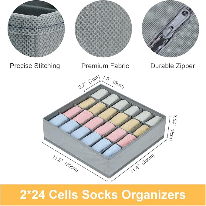 Joyoldelf Sock Drawer Organizer Divider 2 Packs Underwear Organizer, 24 Cell - Image 4