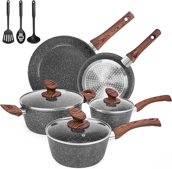 M MELENTA Granite Pots and Pans Set Non Stick, 11 Piece Die-Cast Induction by MMELENTA