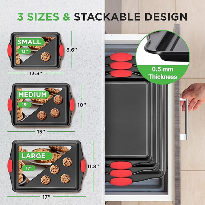 NutriChef 3-Piece Nonstick Kitchen Oven Baking Pans - Image 2