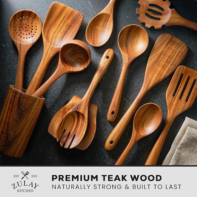 Zulay Kitchen 12-Piece Teak Wooden Utensils - Image 2