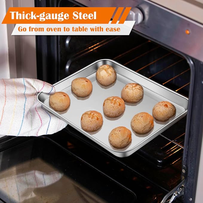 E-far Small Baking Sheet Set of 4, 10.5”x8.3” Stainless Steel Cookie Sheets Pans - Image 3