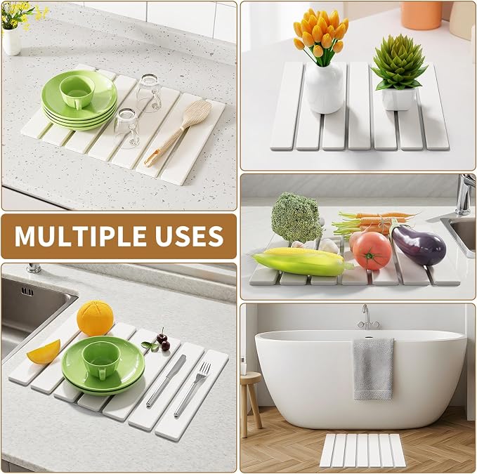 Stone Dish Drying Mat for Kitchen Counter, 15.5''x11.8'' Foldable Quick Dry - Image 7