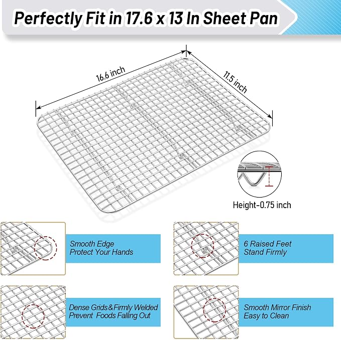 TeamFar Cookie Sheets with Cooling Racks, 17.6 x 13 x 1 Inch Stainless Steel - Image 3