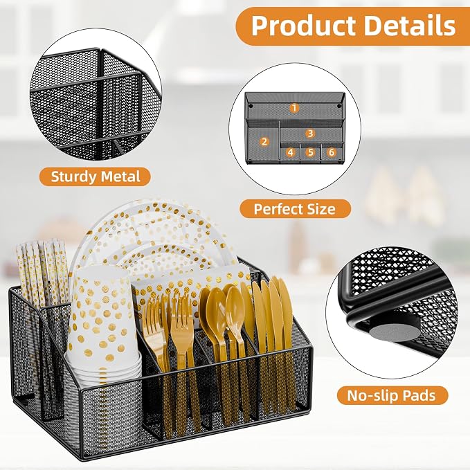 Metal Paper Plate Holder Dispenser, Disposable Paper Plate Utensils Holder - Image 7
