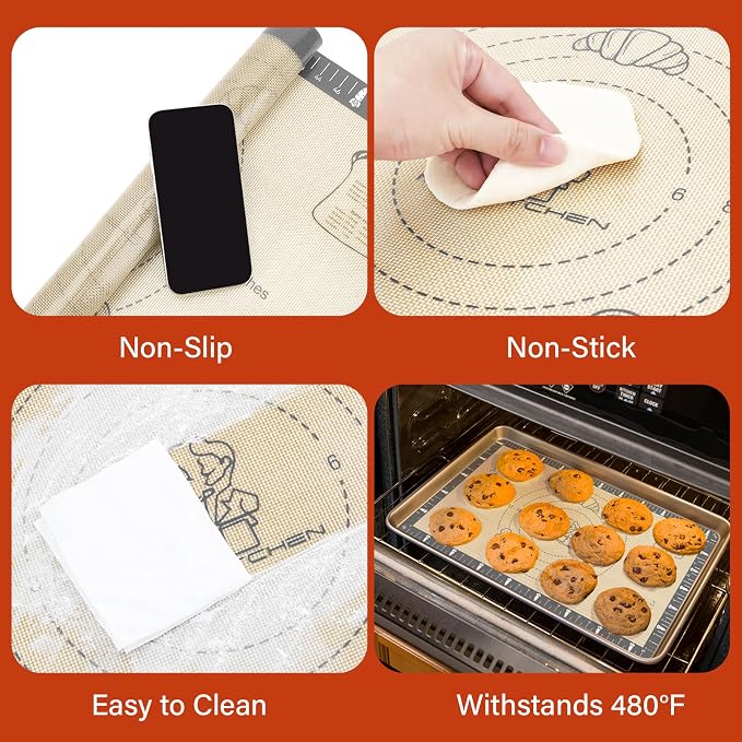Silicone Baking Mat with Cookie Recipes, Extra Thick Silicone Mat - Image 5