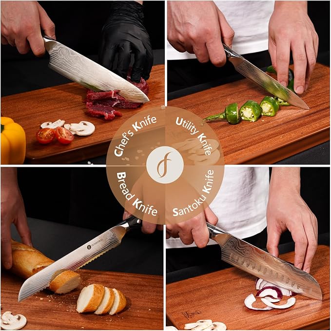 4 Pieces Professional Kitchen Knife Set, Damascus German Stainless Steel Chef - Image 2
