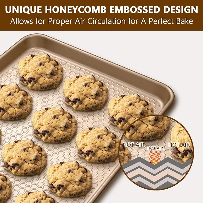 Wildone Baking Sheet Pan Set, Honeycomb Embossed Nonstick Baking Sheet 15x10 In - Image 4