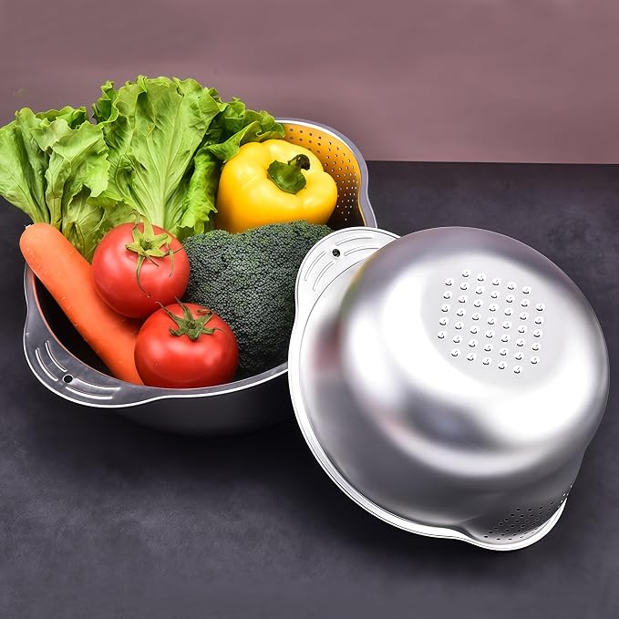 Rice Washer Strainer Bowl, Stainless Steel Washing Bowl - Image 6