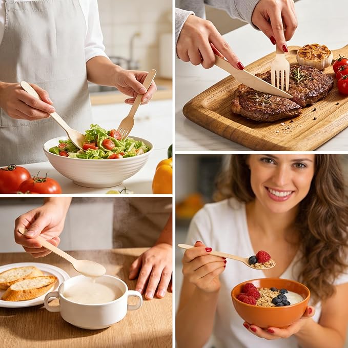 Disposable Wooden Utensils Set, Compostable Utensils, Disposable Cutlery - Image 4