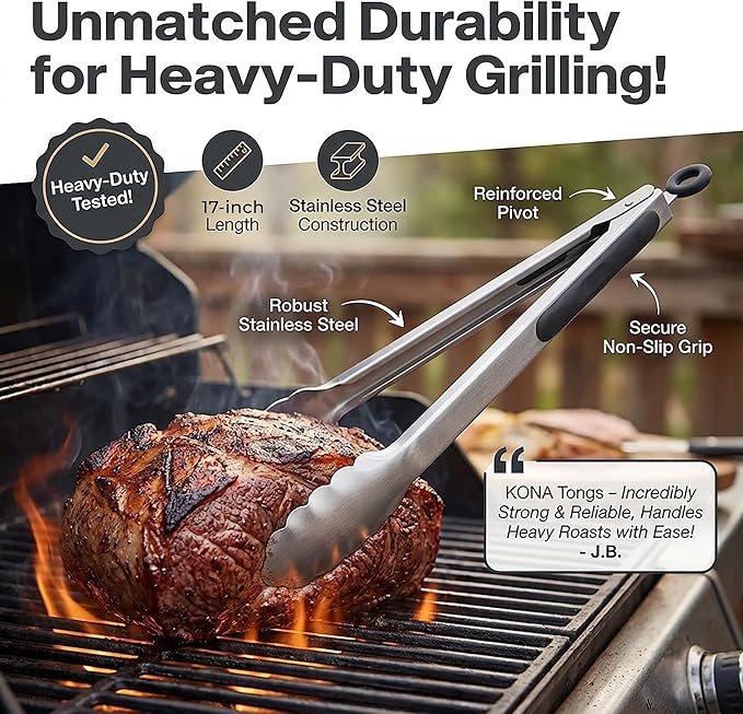 Kona Premium Stainless-Steel Locking Grill Tongs 18 inch, Heavy Duty Tongs - Image 4