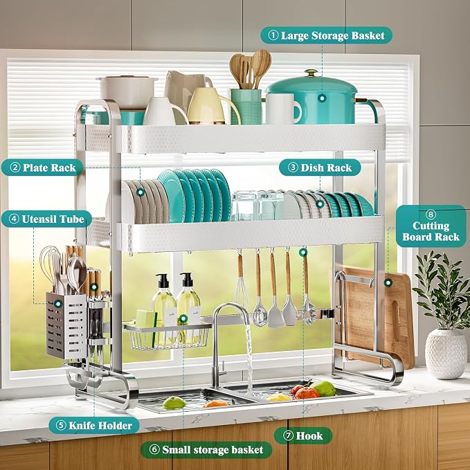 HOWDIA 3-Tier Over The Sink Dish Drying Rack, 304 Stainless Steel Dish Rack - Image 5