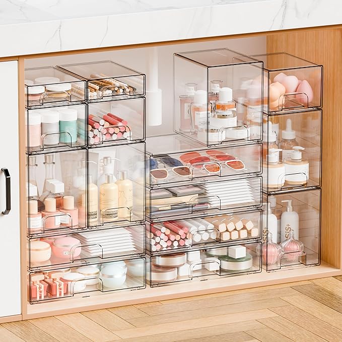 Yieach 6 Pack Small Stackable Storage Drawers, 4.4 Inch Tall Stacking Acrylic - Image 7