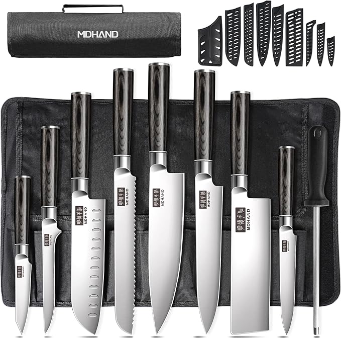 MDHAND Chef Knife Set with Roll Bag, High Carbon Stainless Steel Japanese by MDHAND