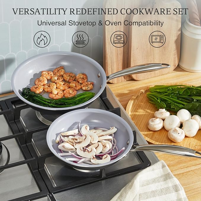 KITEXPERT Non Stick Frying Pans Set, Titanium Ceramic Pan Skillet Set Non Toxic - Image 5