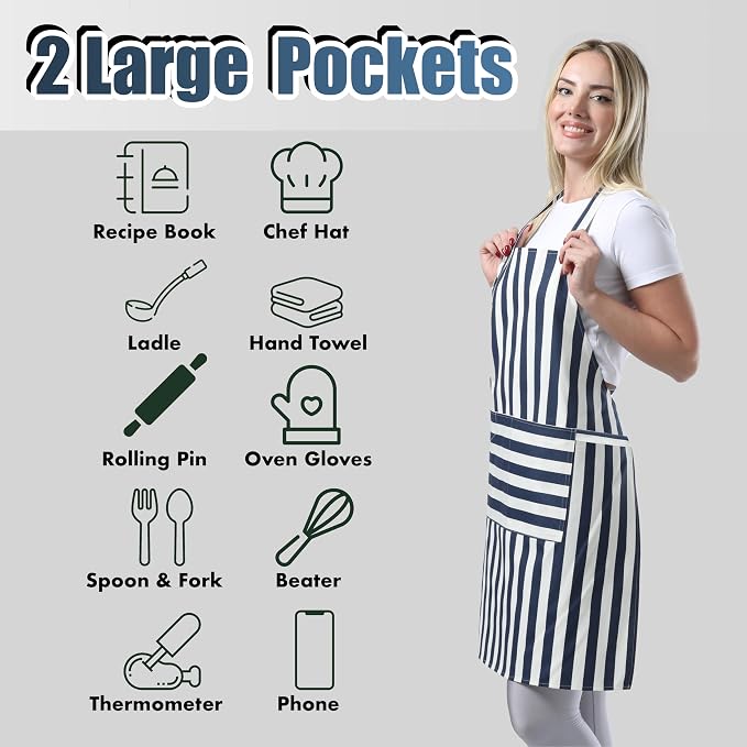 TOSHEX Kitchen Apron Waterdrop Resistant Cotton Apron - Image 3