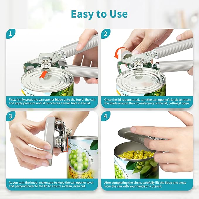 Ultrean Manual Can Opener Bottle Opener, Heavy Duty Stainless Steel Smooth Edge - Image 4