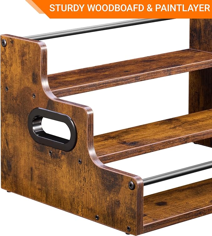 YQBRAO [Upgraded Rustic Wood Liquor Bottle Display Shelf, 3-Tier Liquor Shelf - Image 8