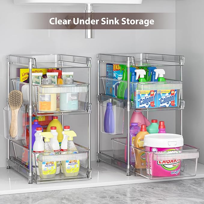 Clear Bathroom Organizers 2 Sets 3 Tier, Pull Out Organizer and Storage - Image 4