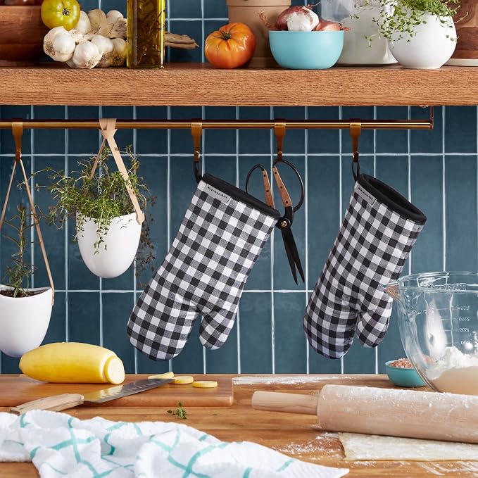 KITCHENAID Gingham Oven Mitt 2-Pack Set, Matte Black - Image 2