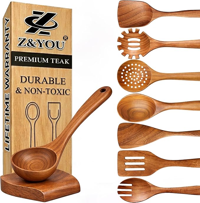 9-Piece Teak Wooden Utensil Set – Wooden Spoons by Unknown