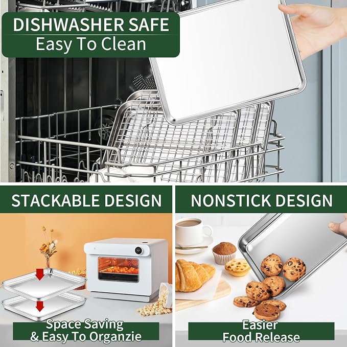 Baking Sheet with Cooling Rack Set, CEKEE Stainless Steel Non Stick Small - Image 5