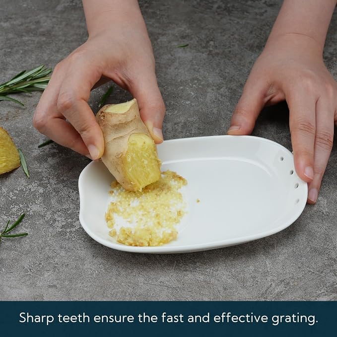 KITCHENDAO 3 in 1 Porcelain Ginger Grater Tool Spoon Rest Herb Stripper - Image 4