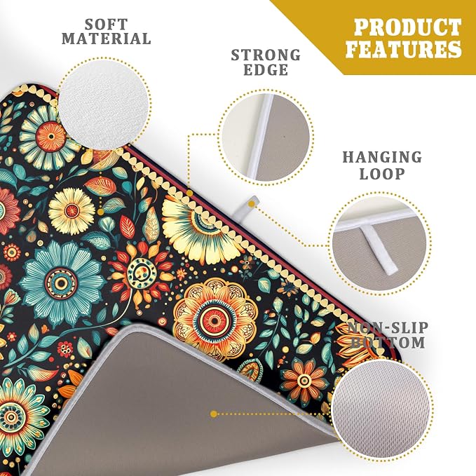 Boho Floral Dish Drying Mat for Kitchen Counter Absorbent Microfiber Flowers - Image 4