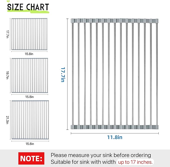 Roll Up Dish Drying Rack, 17.7" x 11.8" Over The Sink Dish Drying Rack - Image 2