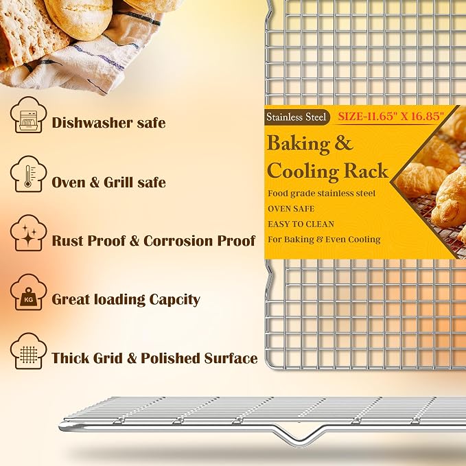 2PCS Cooling Racks for Cooking and Baking -11.65''x16.85''Heavy Duty Stainless - Image 2