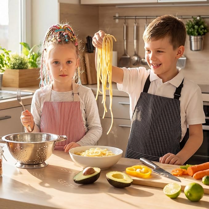 2 Pack Stripes Kids Apron, Kids Cooking Aprons - Image 5