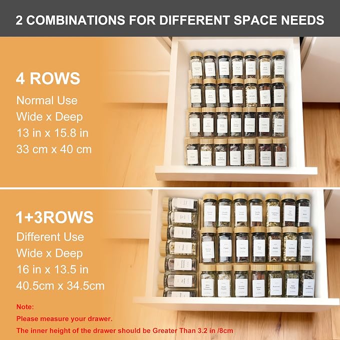 Spice Drawer Organizer with 28 Bamboo-lidded Spice Jars and 216 Labels - Image 5