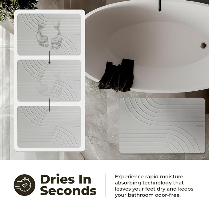 TOSORO - Stone Bath Mat Diatomaceous Earth Shower Mat Non-Slip Super Absorbent - Image 3
