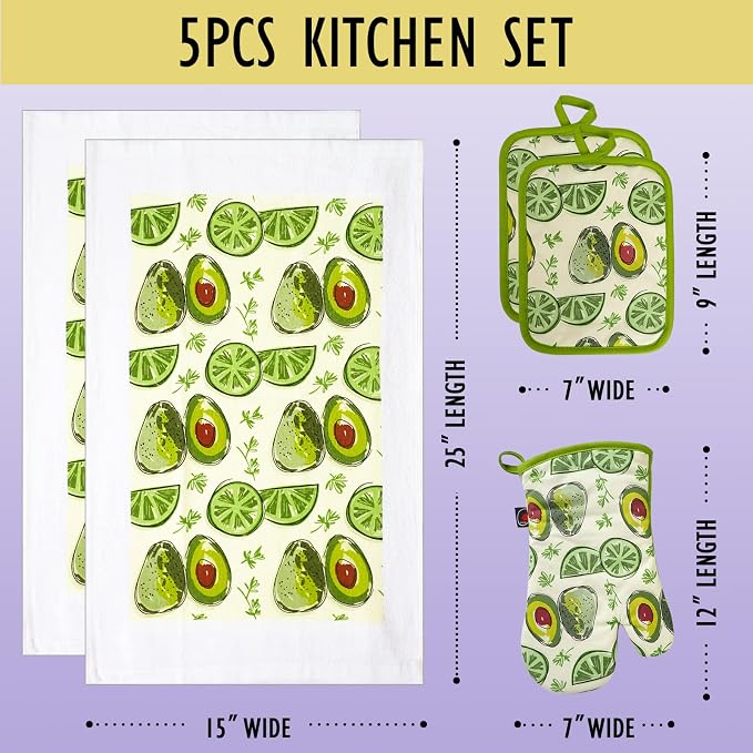 Oven Mitts and Potholders Dish Towles Set 100% Cotton - Image 5