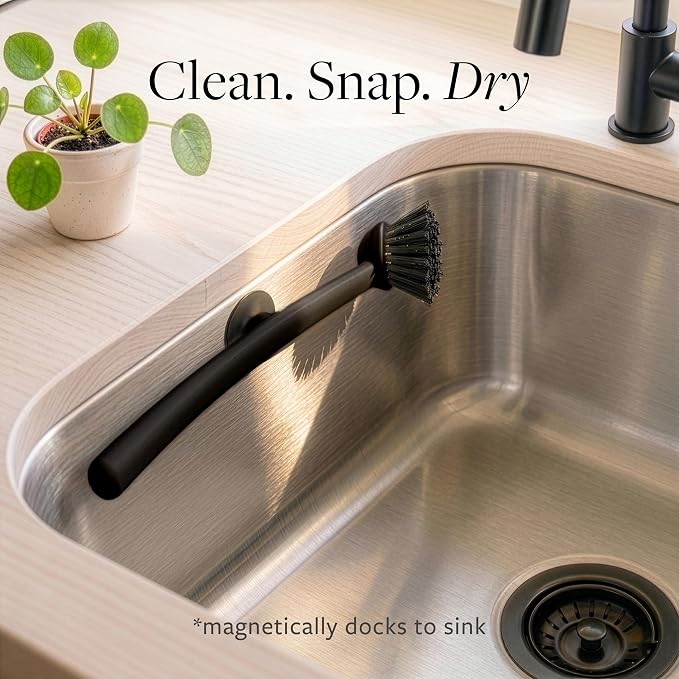 Earth & Mango Magnetic Dish Brush & Scraper, Snaps to Sink, Non-Scratch - Image 2