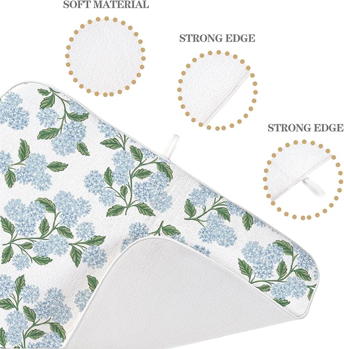 Blue Green Dish Drying Mat 18x24 Inch Vintage Floral Hydrangea Flower Drying - Image 3