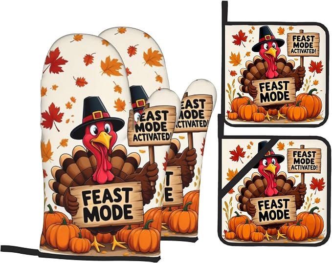 Turkey Oven Mitts with Matching Potholders by Unknown